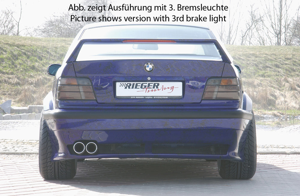 BMW 3er E36 Rieger Heckflügel Breitbau II ohne 3. Bremsleuchte, GFK,
inkl. Gutachten, Montagezubehör