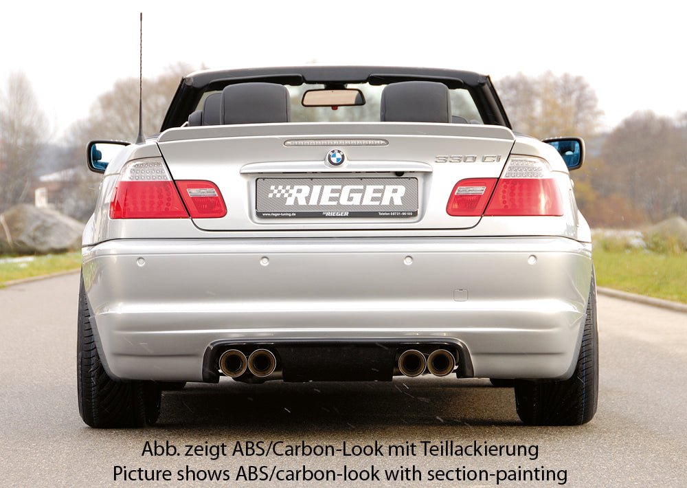 BMW 3er E46 Rieger Heckansatz für Coupé, Cabrio ABS, für Fzg. mit M-Technik,
inkl. Alugitter, Montagezubehör, Gutachten