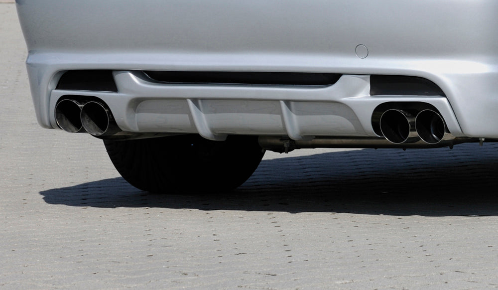 BMW 3er E46 Rieger Heckeinsatz für Heckschürze 50248/49/50/51 für Doppelendrohr li. u. re., ABS,
inkl. Gutachten, Montagezubehör