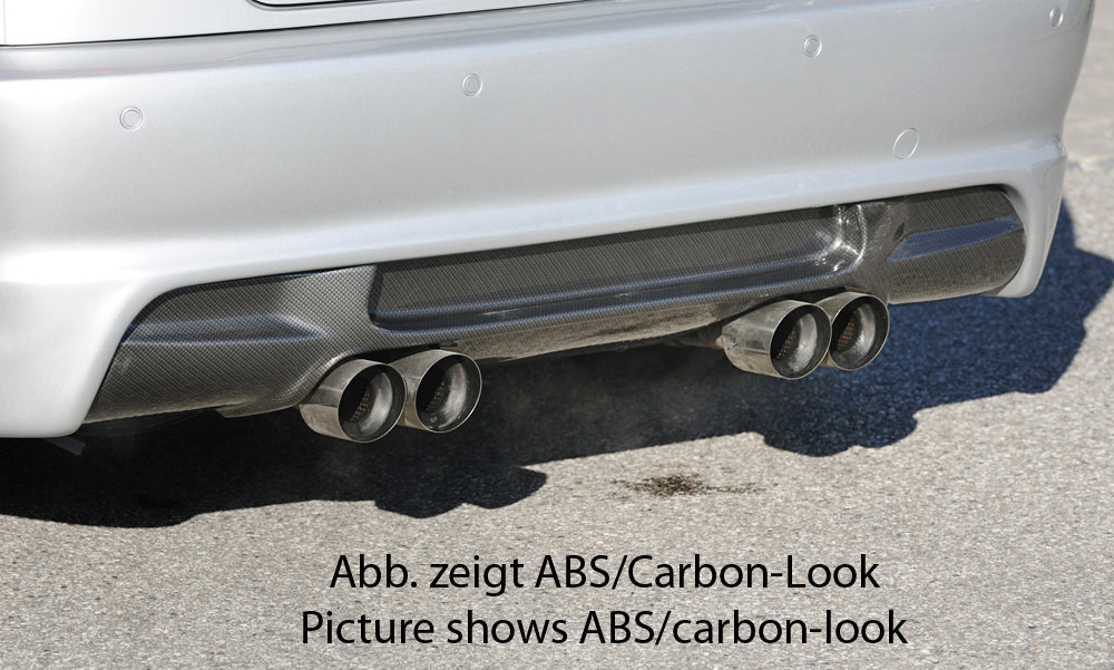 BMW 3er E46 Rieger Heckeinsatz für Heckschürze 50248/49/50/51 für Doppelendrohr mittig, ABS,
inkl. Gutachten, Montagezubehör
