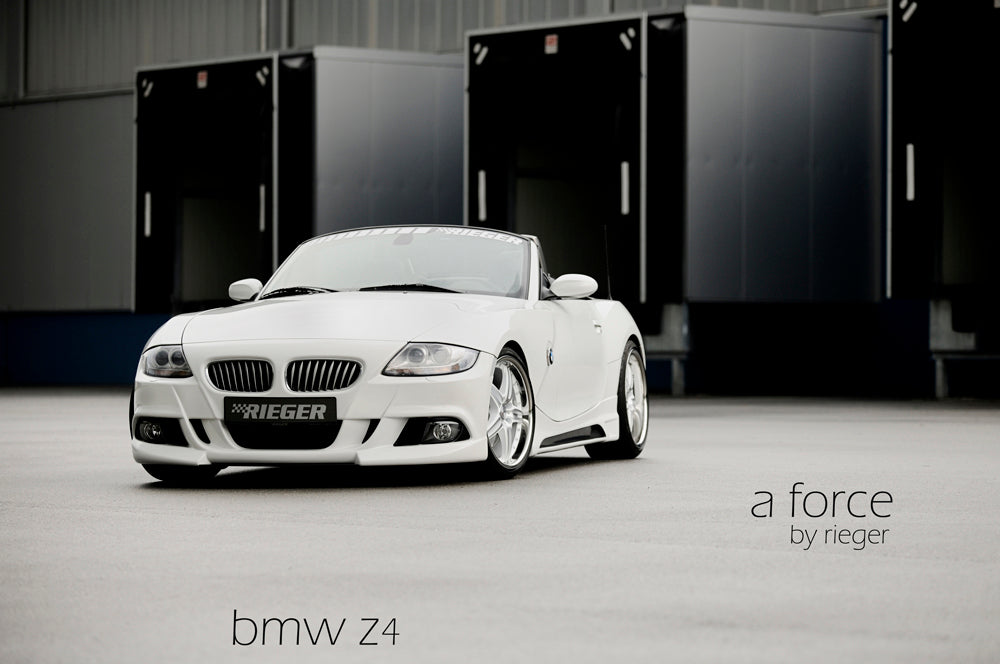 BMW Z4 (E85) Rieger Spoilerstoßstange mit Aussparung für NSW, ABS, für Fzg. mit Scheinwerferreinigungsanlage,
inkl. Alugitter, Montagezubehör, ABE