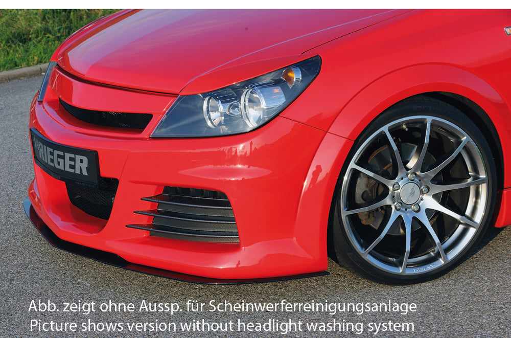Opel Astra H Rieger Spoilerstoßstange mit kleiner Aussparung für SWRA ABS, für Fzg. mit Scheinwerferreinigungsanlage, OPC und ohne OPC,
inkl. Montagezubehör, Alugitter, Lüftungsschacht, Lufteinlassblende, ABE
