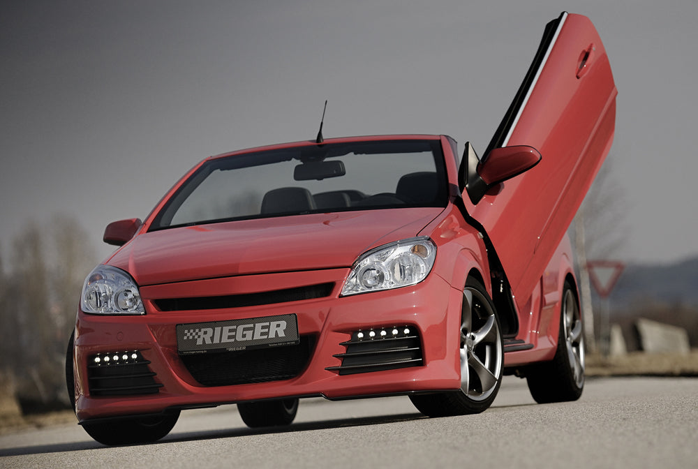 Opel Astra H Rieger Spoilerstoßstange mit Aussparung für Tagfahrleuchten, ABS, für Fzg. mit OPC und ohne OPC,
inkl. Montagezubehör, Alugitter, Lüftungsschacht, Lufteinlassblende, ABE