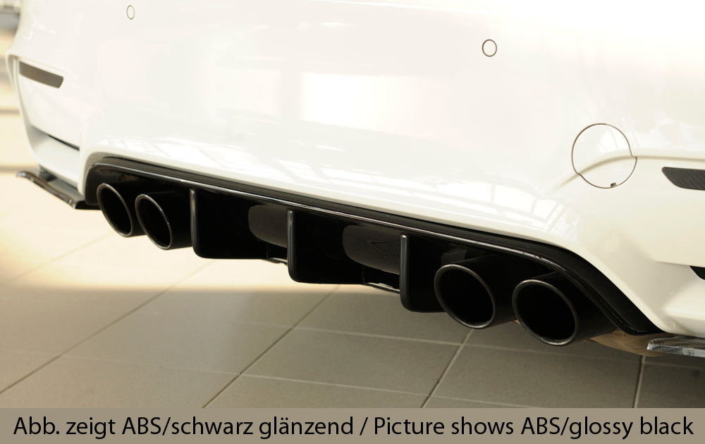 BMW 3er F80 M3 (M3) Rieger Heckeinsatz für orig. Heckschürze für orig. Heckschürze, für orig. Doppelendrohr li u. re, ABS,
inkl. Montagezubehör, Gutachten