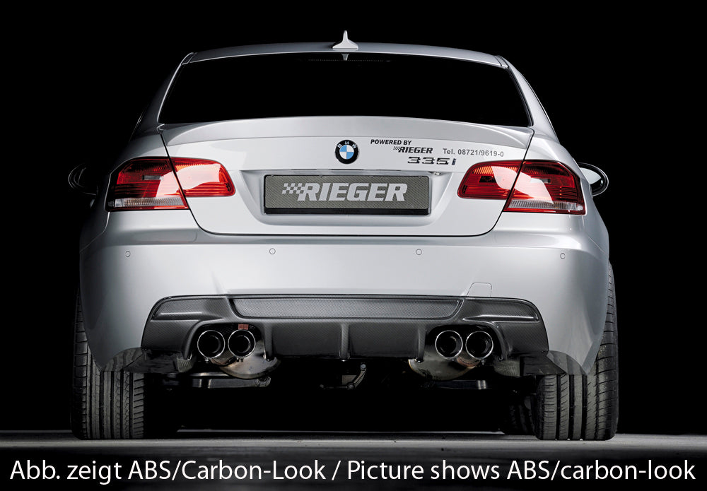 BMW 3er E92 Rieger Heckeinsatz Nur für 335i ! für Doppelendrohr li. u. re. (335i-Look), (4x90mm ø), ABS, für Fzg. mit M-Technik,
inkl. Montagezubehör, Gutachten