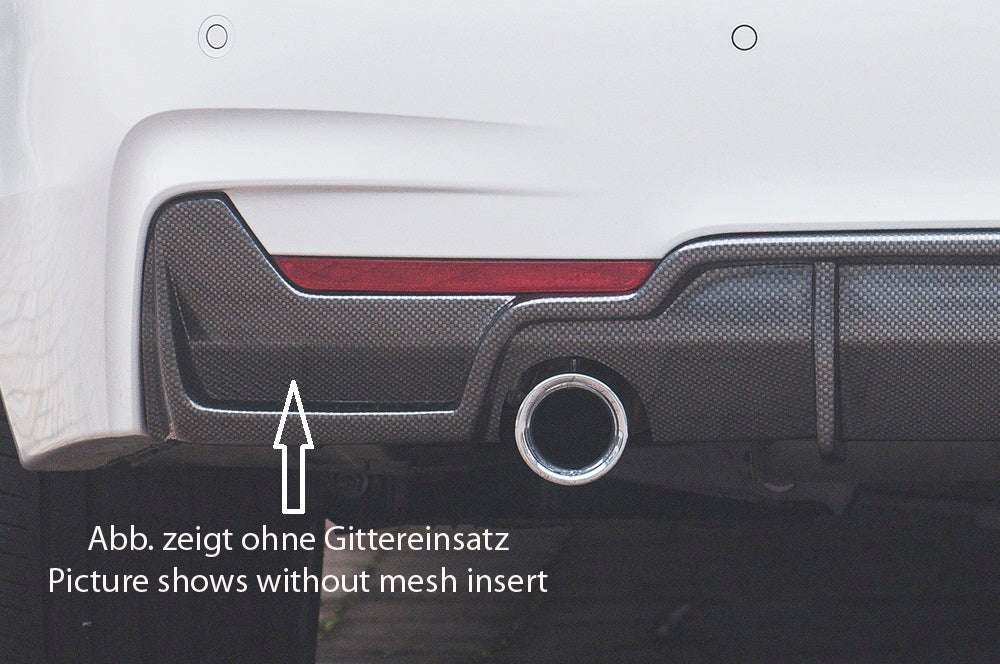 BMW 4er F32 (3C) Rieger Heckeinsatz (nur 435i) nur für M-Paket-Heckschürze mit Gittereinsatz li./re., für orig. Endrohr li. u. re. (435i-/440i-Look), ABS, für Fzg. mit M-Technik,
inkl. Alugitter, Montagezubehör, Gutachten