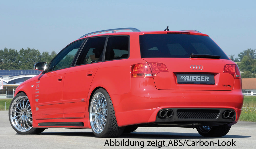 Audi A4 (8E) Typ B7 Rieger Heckschürzenansatz für Doppelendrohr li. u. re., ABS, für Fzg. mit S-Line Exterieur und ohne S-Line Exterieur,
inkl. Alugitter, Gutachten, Montagezubehör