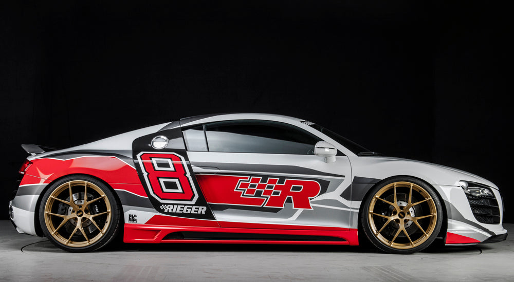 Audi R8 (42) Rieger Heckflügel für V8 und V10 (Gutachten bis max. 316 km/h V-max) Carbon, GFK,
inkl. Montagezubehör, ABE