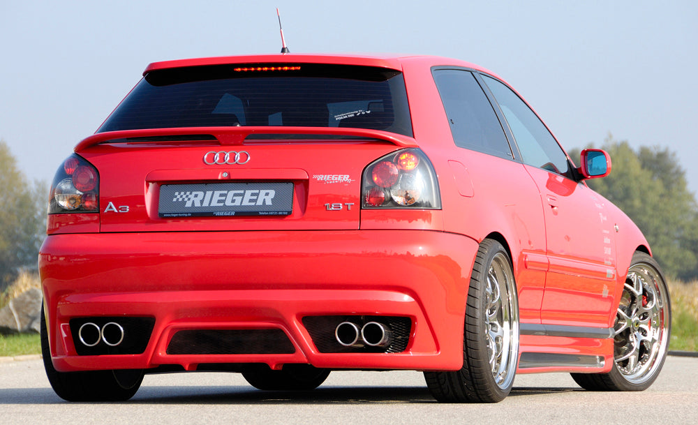 Audi A3 (8L) Rieger Heckschürze neues Design für 4-Rohr-Anlage ABS,
inkl. Alugitter, Montagezubehör, Gutachten