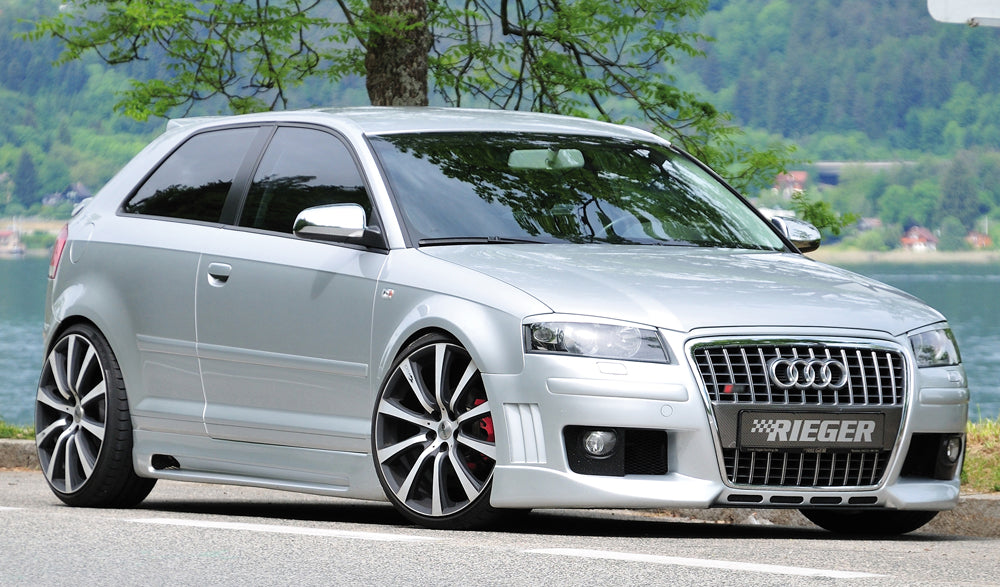 Audi A3 (8P) Rieger Spoilerstoßstange R-Frame mit Halter f. orig. NSW, mit Abdeckkappen f. orig. NSW, mit seitlichen Ripp...