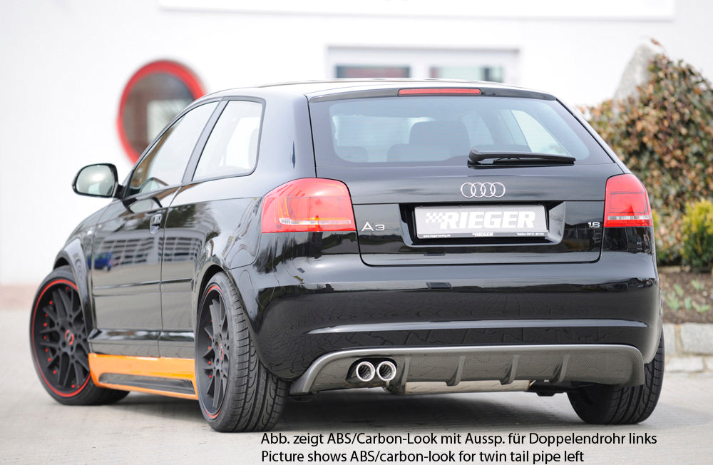 Audi A3 (8P) Rieger Heckeinsatz für Doppelendrohr li. u. re., (4x76mm ø), ABS, für Fzg. mit S-Line Exterieur und ohne S-Line Exterieur,
inkl. Montagezubehör, Gutachten