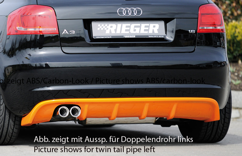 Audi A3 (8P) Rieger Heckeinsatz für orig. Endrohr li., ABS, für Fzg. mit S-Line Exterieur und ohne S-Line Exterieur,
inkl. Montagezubehör, Gutachten