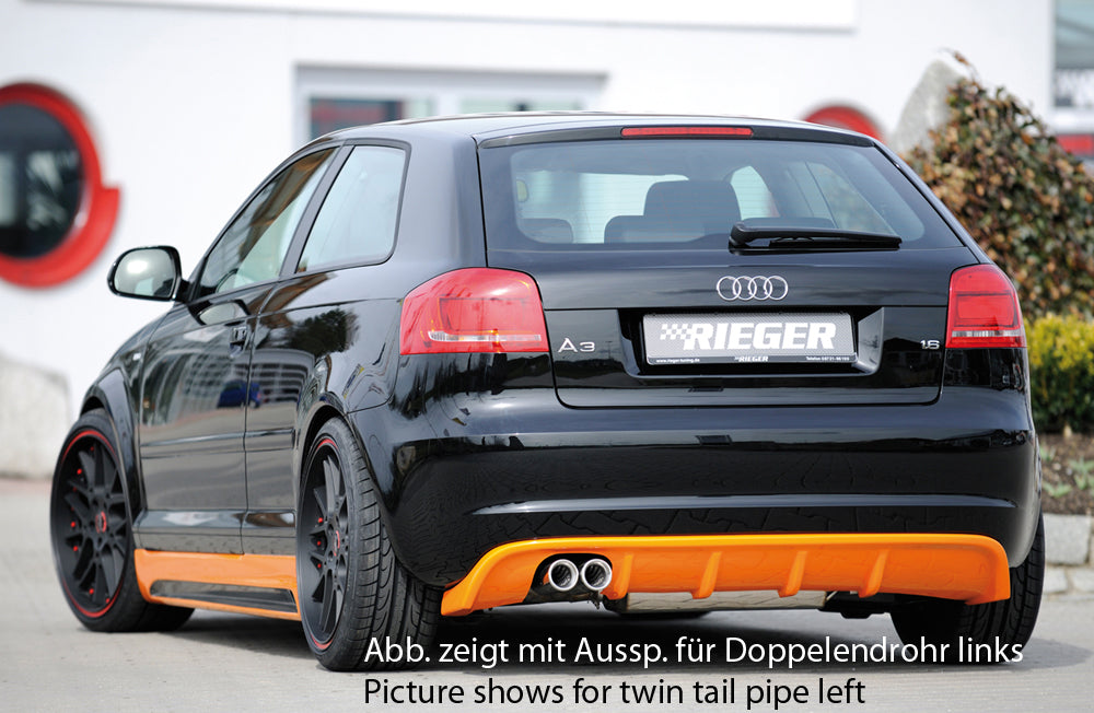 Audi A3 (8P) Rieger Heckeinsatz für Sportendrohr li. u. re., (4x76mm ø), ABS, für Fzg. mit S-Line Exterieur und ohne S-Line Exterieur,
inkl. Montagezubehör, Gutachten