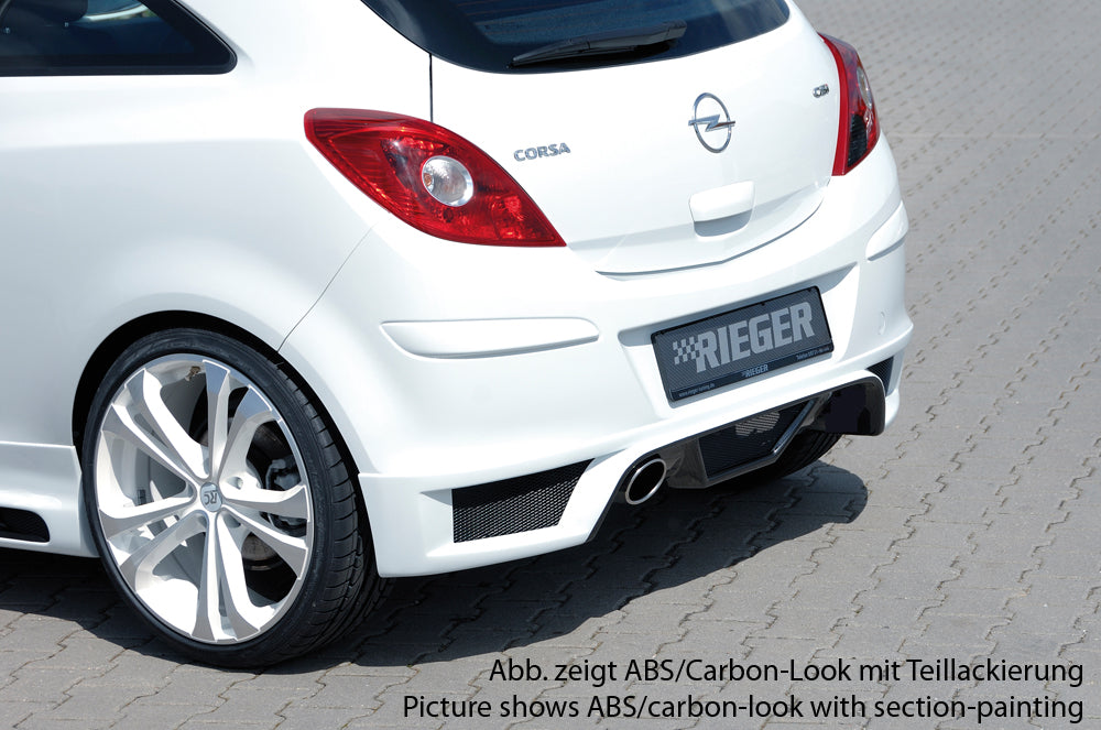 Opel Corsa D Rieger Heckschürzenansatz für Endrohr li., ABS,
inkl. Montagezubehör, Alugitter
