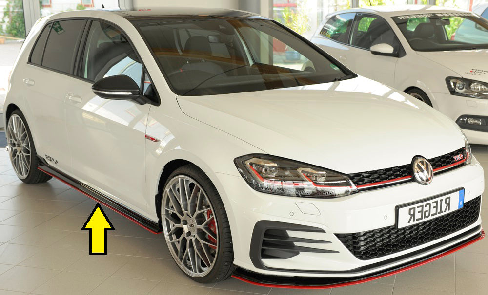 VW Golf 7 GTI-TCR Rieger Seitenschwelleransatz für orig. GTI-TCR - Seitenschweller rechts, für orig. Seitenschweller, ABS,
inkl. Montagezubehör, Gutachten