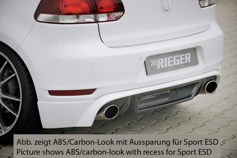 VW Golf 6 GTI Rieger Heckschürzenansatz für orig. Endrohr li. u. re., ABS,
inkl. Alugitter, Montagezubehör, Gutachten