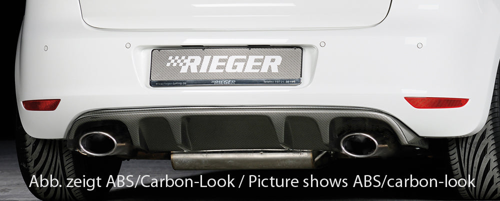 VW Golf 6 GTD Rieger Heckeinsatz mit 2 Doppelfinnen für Sportendrohr li. u. re., (145x90mm oval), ABS,
inkl. Montagezubehör, Gutachten