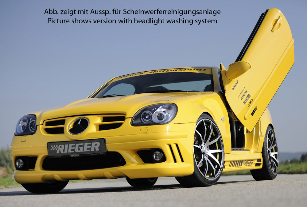 Mercedes SLK (R170) Rieger Spoilerstoßstange (orig. NSW passen nicht mehr) mit seitlichen Rippen, offen, ABS, für Fzg. mit NSW,
inkl. Alugitter, Montagezubehör, ABE