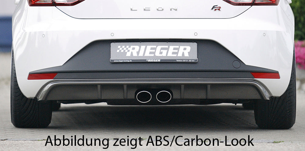 Seat Leon FR (5F) Rieger Heckeinsatz für Doppelendrohr mittig, ABS, schwarz glänzend,
inkl. Montagezubehör, Gutachten