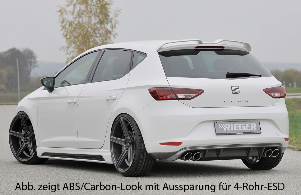 Seat Leon (5F) Rieger Heckschürzenansatz für Doppelendrohr mittig, ABS, schwarz glänzend,
inkl. Montagezubehör, Gutachten