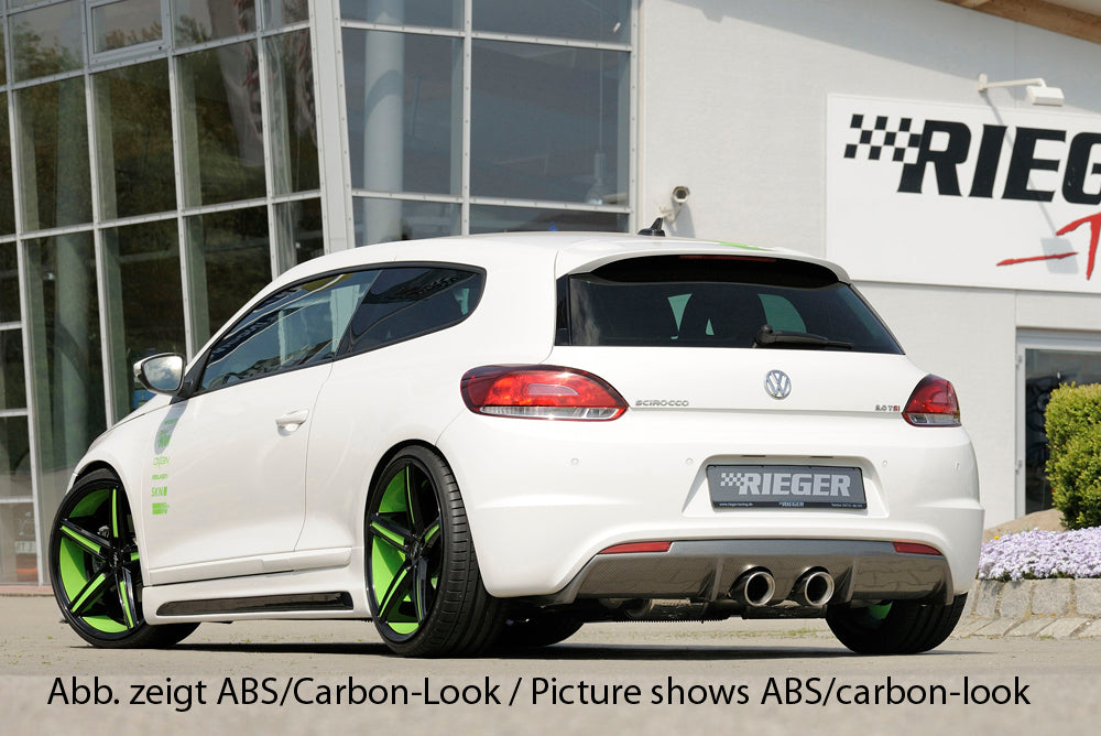 VW Scirocco 3 (13) Rieger Heckeinsatz für R-Line Heckschürze für Doppelendrohr mittig, (2x100mm ø), ABS, schwarz glänzend, für Fzg. mit R-Line Exterieur,
inkl. Gutachten, Montagezubehör