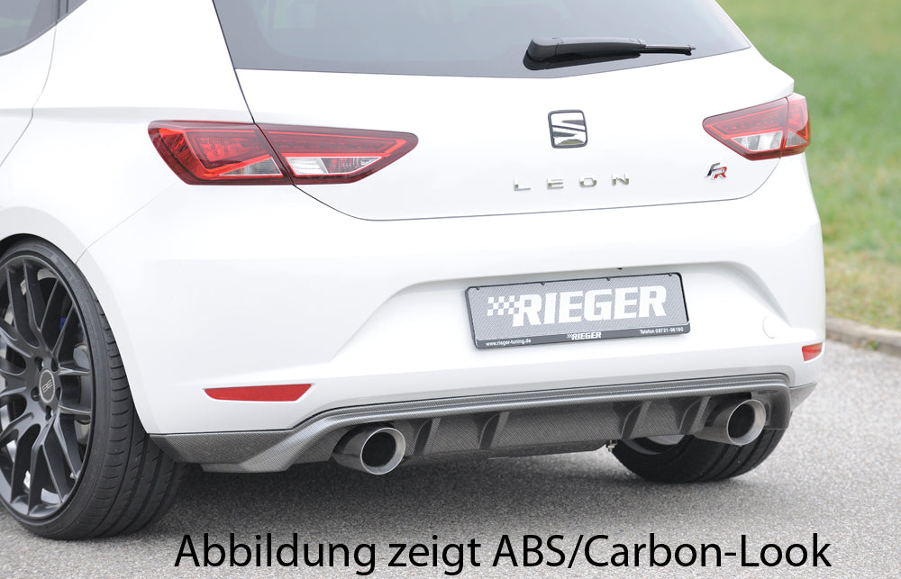 Seat Leon (5F) Rieger Heckschürzenansatz für Sportendrohr li. u. re., (100mm ø), ABS, schwarz glänzend,
inkl. Montagezubehör, Gutachten