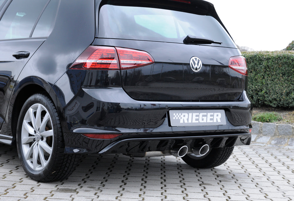 VW Golf 7 Rieger Heckeinsatz für R-Line Heckschürze nur für R-Line Heckschürze für Doppelendrohr mittig, (2x90mm ø / VW R-Look), ABS, schwarz glänzend, für Fzg. mit R-Line Exterieur,
inkl. Montagezubehör, Gutachten