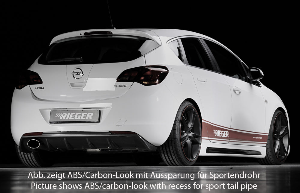 Opel Astra J Rieger Heckeinsatz (GBL-51315) für orig. Endrohr li., ABS, schwarz glänzend,
inkl. Montagezubehör, Gutachten