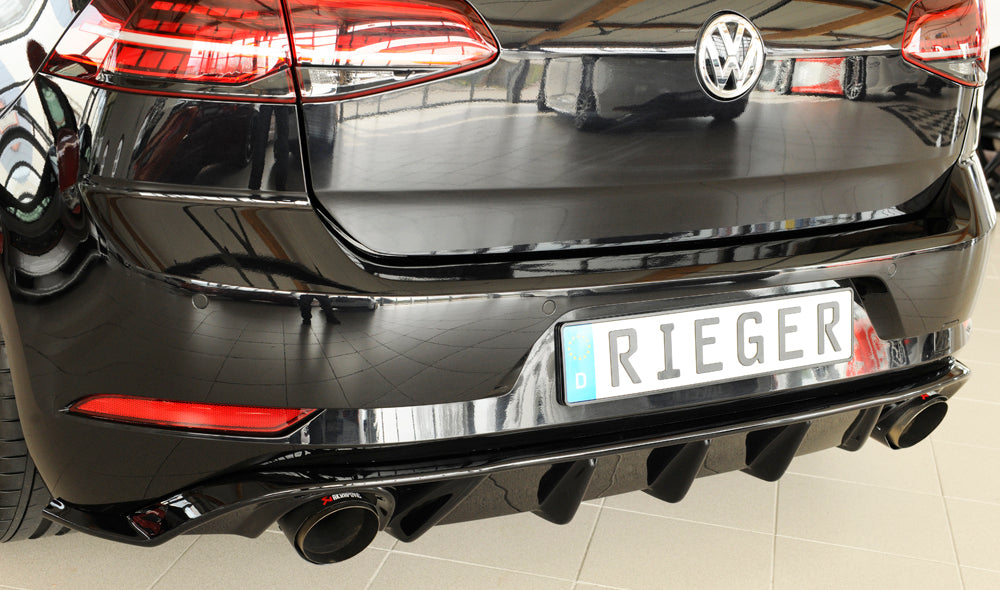 VW Golf 7 GTI Rieger Heckeinsatz für orig. Endrohr li. u. re., ABS, schwarz glänzend,
inkl. Montagezubehör, Gutachten