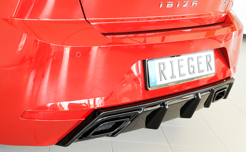 Seat Ibiza (KJ) Rieger Heckeinsatz für orig. ESD ABS, schwarz glänzend,
inkl. Alugitter, Montagezubehör, Gutachten