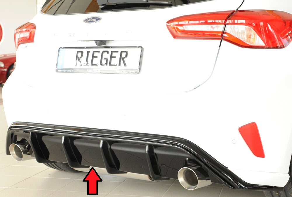 Ford Focus 4 (DEH) Rieger Heckeinsatz für Endrohr li. u. re., (100mm ø), ABS, schwarz glänzend, für Fzg. mit ST-Line,
inkl. Montagezubehör, Gutachten