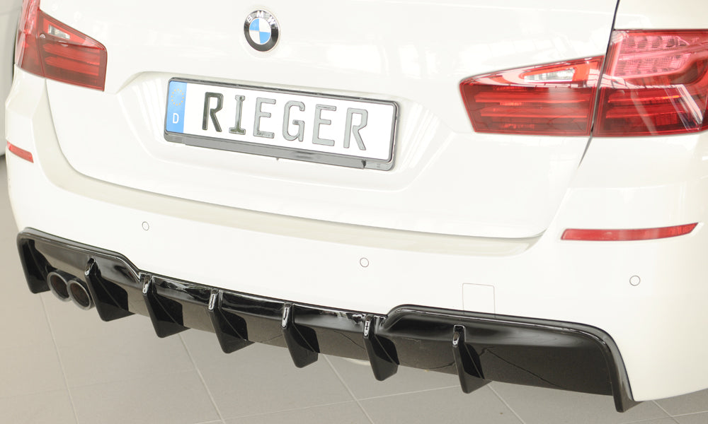 BMW 5er F10 (5L) Rieger Heckeinsatz (für Fzg. mit AHK) für orig. Doppelendrohr li, (2x76mm ø), ABS, schwarz glänzend, für...