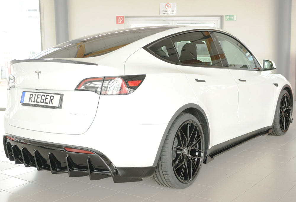 Tesla Model Y (003) Rieger Heckeinsatz für orig. Heckschürze, ABS, schwarz glänzend, für Fzg. mit Anhängekupplung,
inkl....