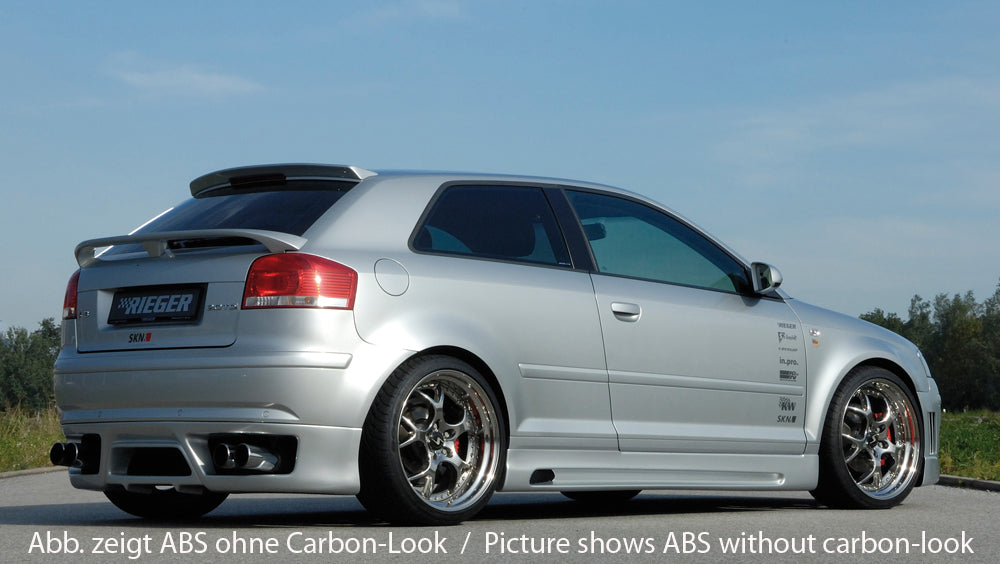 Audi A3 (8P) Rieger Seitenschweller rechts, mit Schacht, mit Ausschnitt, ABS, Carbon-Look,
inkl. Alugitter, Montagezubehör, ABE