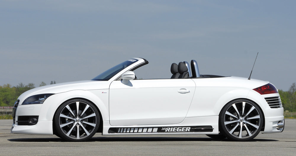 Audi TT (8J) Rieger Heckschürze für Doppelendrohr li. u. re., ABS, Carbon-Look, für Fzg. mit Einparkhilfe (PDC), S-Line Exterieur und ohne S-Line Exterieur,
inkl. Alugitter, Montagezubehör