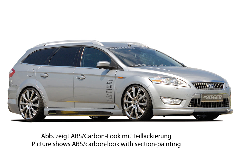 Ford Mondeo (BA7) Rieger Seitenschweller SG-Design rechts, mit Ausschnitt, mit Schacht, ABS, Carbon-Look,
inkl. Montagezubehör, Alugitter, Gutachten