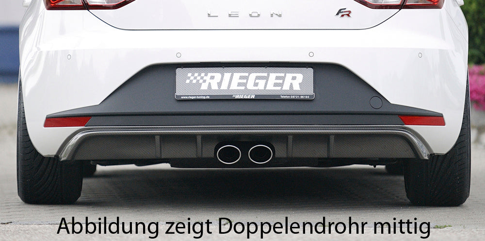 Seat Leon FR (5F) Rieger Heckeinsatz für Doppelendrohr li. u. re., ABS, Carbon-Look,
inkl. Montagezubehör, Gutachten