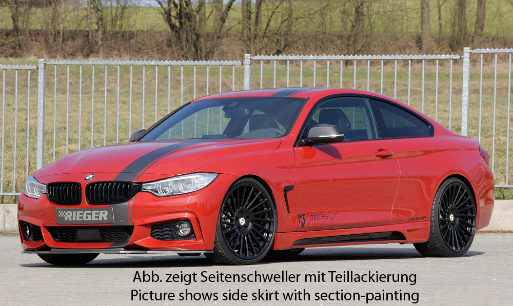 BMW 4er F32 (3C) Rieger Seitenschweller rechts, mit Schacht, mit Ausschnitt, ABS, Carbon-Look,
inkl. Montagezubehör, Alugitter, Gutachten