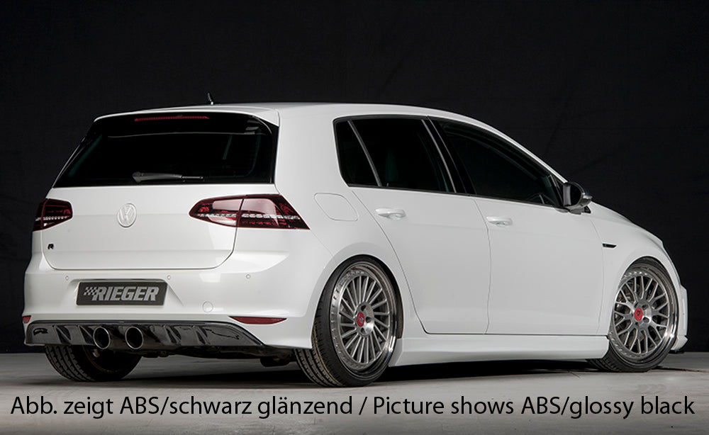 VW Golf 7 R Rieger Heckeinsatz für Doppelendrohr mittig, (2x100mm ø), ABS, Carbon-Look,
inkl. Montagezubehör, Gutachten