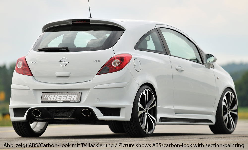 Opel Corsa D Rieger Seitenschweller rechts, mit Schacht, mit Ausschnitt, ABS, Carbon-Look,
inkl. Montagezubehör, Alugitter