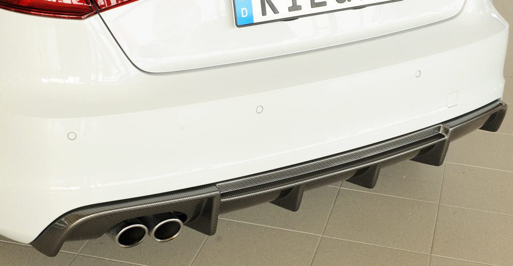 Audi A3 (8V) Rieger Heckeinsatz für Doppelendrohr li., ABS, Carbon-Look, für Fzg. mit S-Line Exterieur,
inkl. Montagezubehör, Gutachten