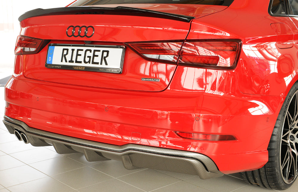 Audi A3 (8V) Rieger Heckeinsatz für Doppelendrohr li., ABS, Carbon-Look, für Fzg. mit S-Line Exterieur,
inkl. Montagezubehör, Gutachten