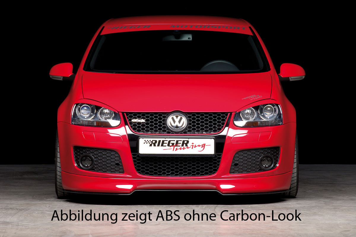 VW Golf 5 Rieger Spoilerschwert für Spoilerlippe 59400 (nur GTI/GT) gekantete Version, für Spoilerlippe, ABS, Carbon-Look,
inkl. Montagezubehör, ABE