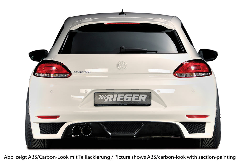 VW Scirocco 3 (13) Rieger Heckschürzenansatz für Doppelendrohr li., ABS, Carbon-Look,
inkl. Montagezubehör, Alugitter, Gutachten