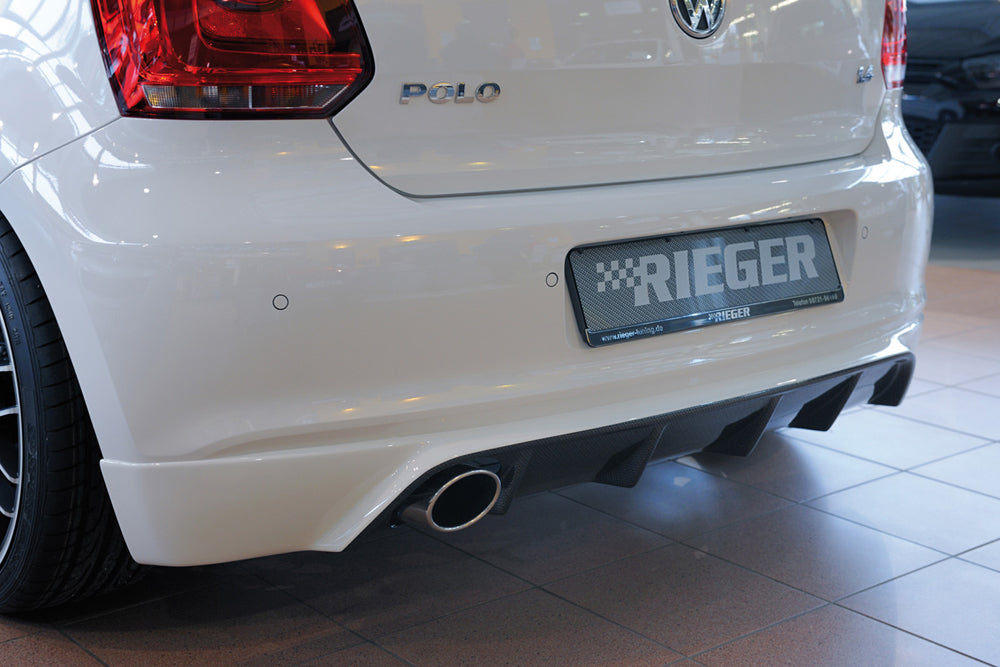 VW Polo 6 (6R) Rieger Heckschürzenansatz für Sportendrohr li., (115x85mm oval), ABS, Carbon-Look,
inkl. Montagezubehör