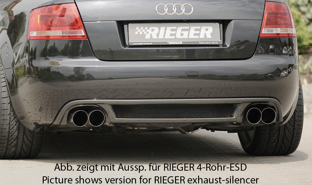 Audi A4 (8H) Rieger Heckeinsatz für orig. Endrohr li. u. re., ABS, Carbon-Look,
inkl. Alugitter, Montagezubehör, Gutachten