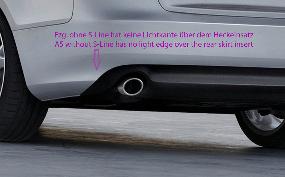 Audi A5 (B8/B81) Rieger Heckeinsatz für orig. Doppelendrohr li u. re, ABS, Carbon-Look, für Fzg. mit S-Line Exterieur,
inkl. Alugitter, Montagezubehör, Gutachten