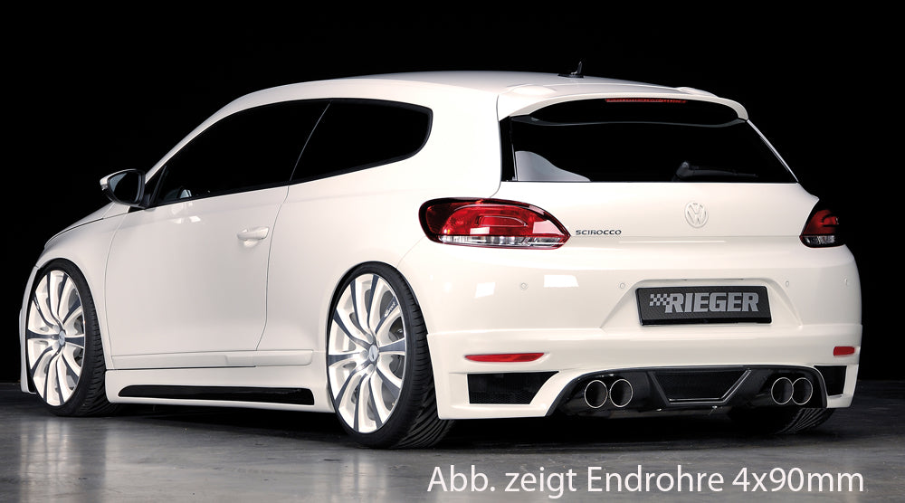 VW Scirocco 3 (13) Rieger ESD, 4x80mm Typ 14, ohne Siebrohreinsatz -090 VW Scirocco 2,0l TFSI 147/155kW 2,0l TDI103kW links, rechts, 4x80mm, ohne Siebrohr, seitl. versetzt, mit Prägung, für RIEGER Heckansatz u. -einsatz, Edelstahl,
inkl. Gutachten