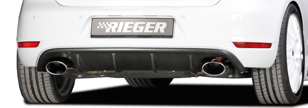 VW Golf 6 GTI Rieger ESD, Ls/Rs, für VW Golf 6 GTI 140x90mm, Typ 32, ohne Siebrohreinsatz, 15° schräg für RIEGER-Heckeinsatz, links, rechts, 1x140x90mm, oval, mit Prägung, Edelstahl,
inkl. Gutachten, Montagezubehör