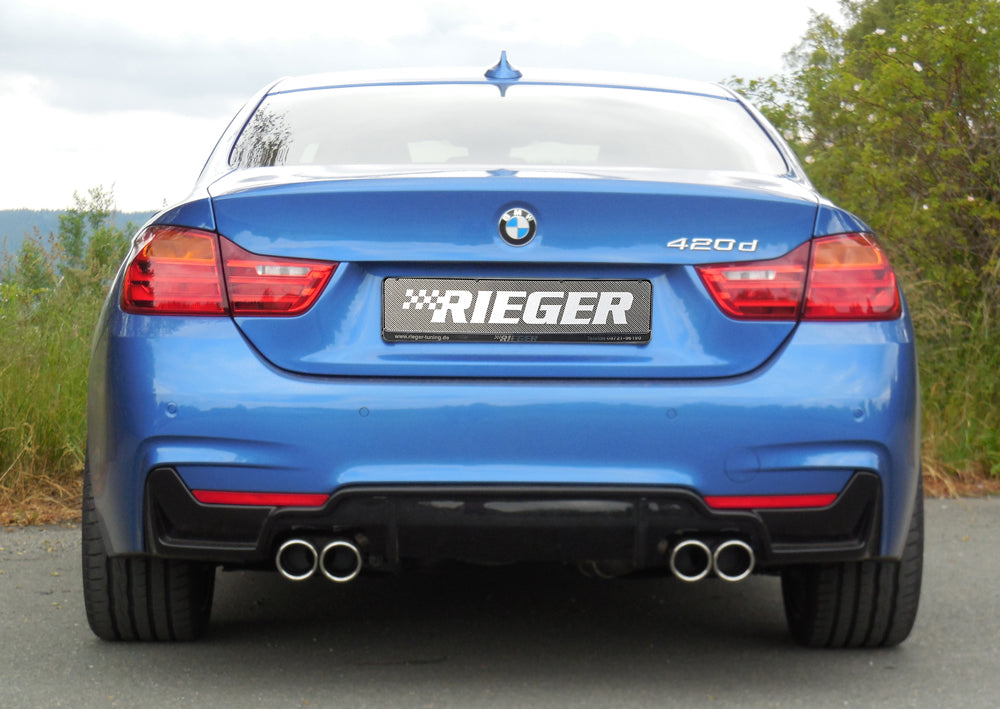 BMW 4er F32 (3C) Rieger ESD BMW 4er F32/F33/F36, nur 435i 225/250kW 4x80mm, rund, gerade, eingerollt (Typ 12) links, rechts, 4x80mm, für RIEGER-Heckeinsatz, Edelstahl, für Fzg. mit M-Technik,
inkl. Montagezubehör, ABE